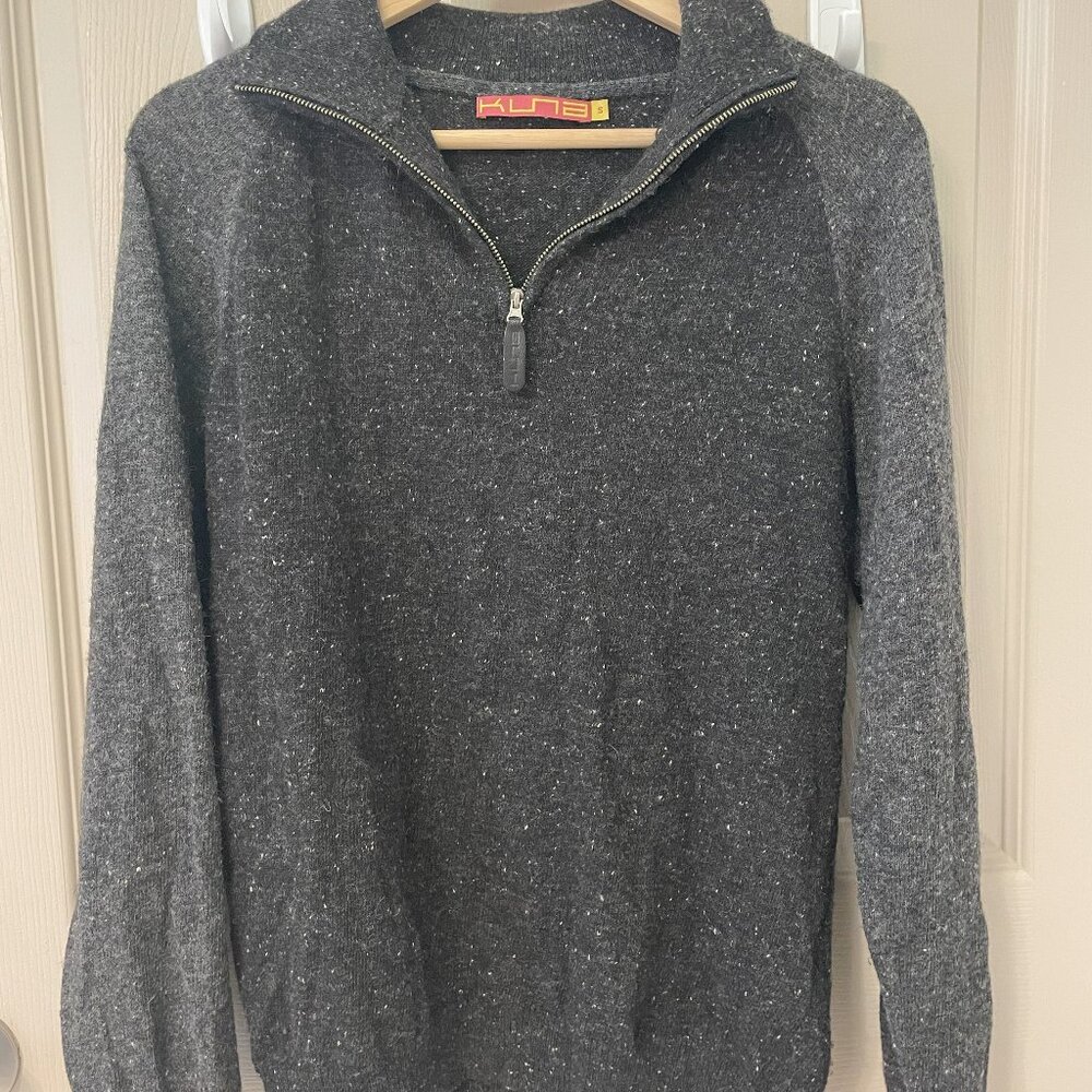 Black & Gray Kuna 1/4-zip lightweight alpaca wool pullover, size small